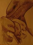 Boceto de Se ha detectado signos de tiranosaurio en seres humanos, dícese de hombres que se comen a otros hombres